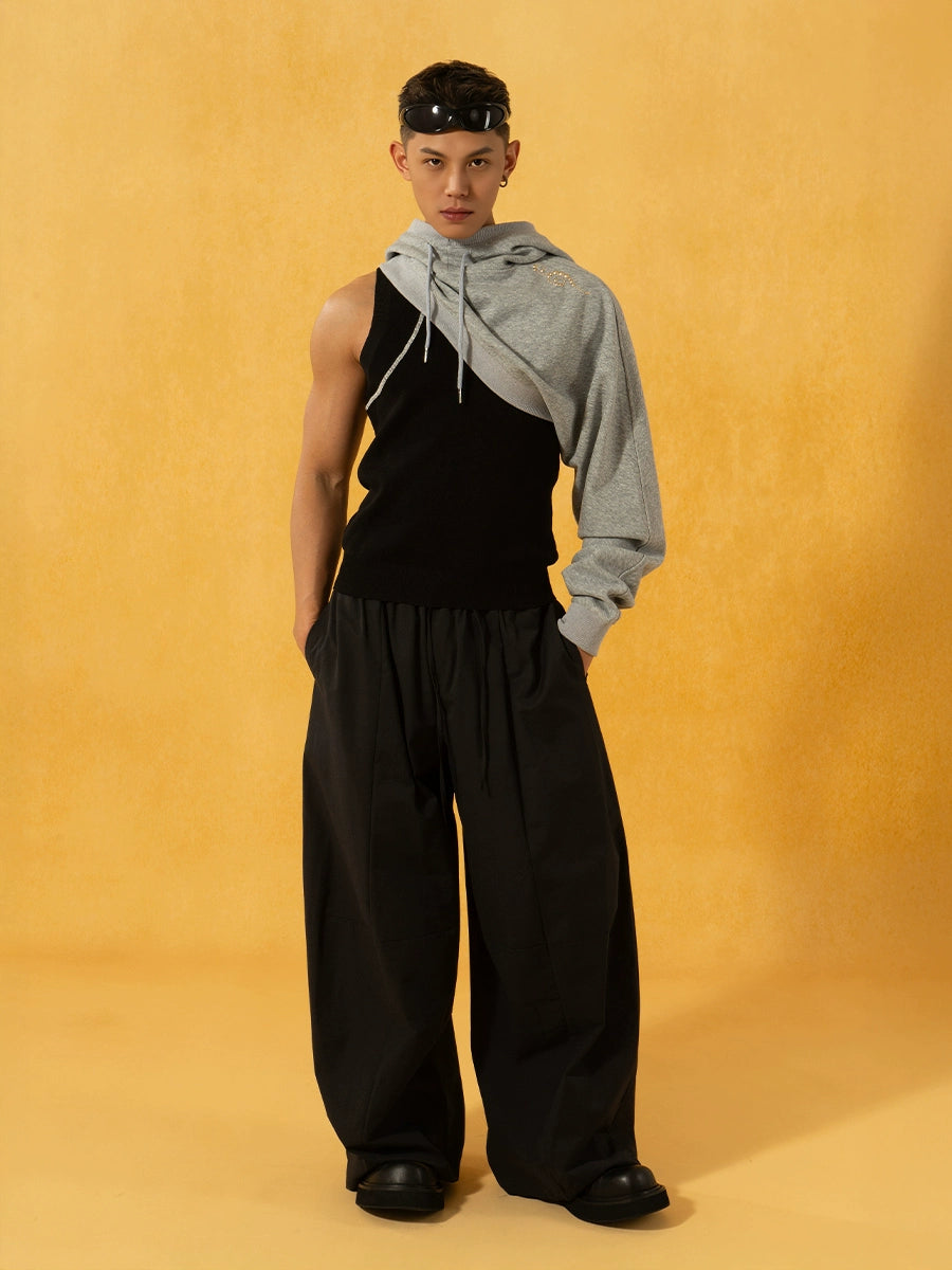 Single-Sleeve Off-Shoulder Hooded Sweatshirt