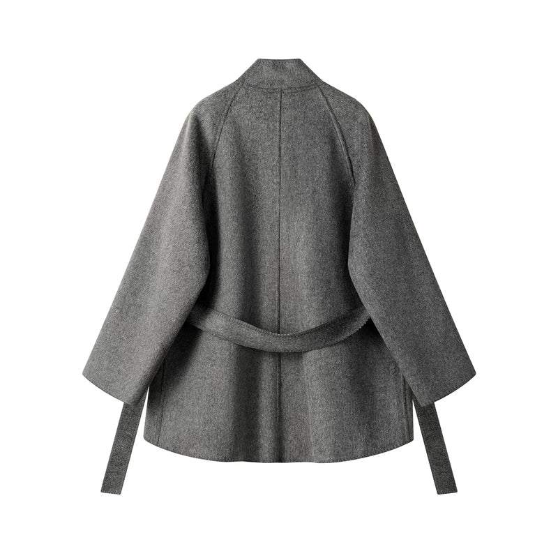 Stand Collar Double-Faced Wool Coat