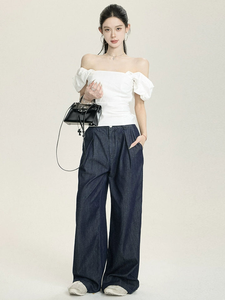 Puff Sleeve One-Shoulder Slim-Fit Top