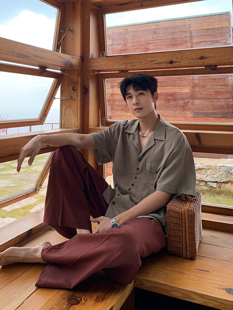 Short-Sleeve Textured Casual Shirt