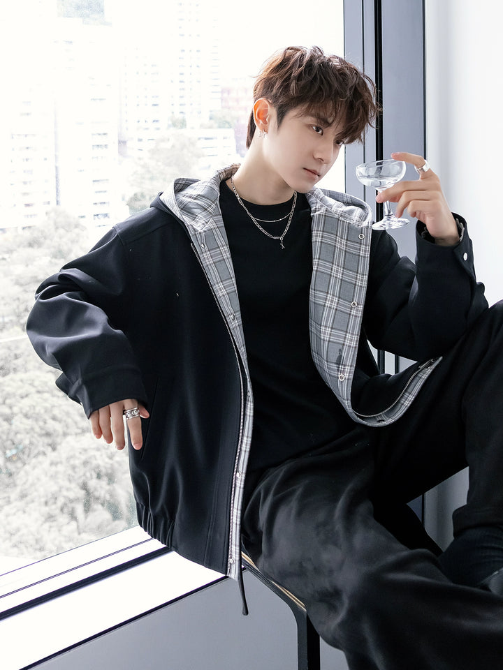 Full-zip Check-lined Hooded Jacket