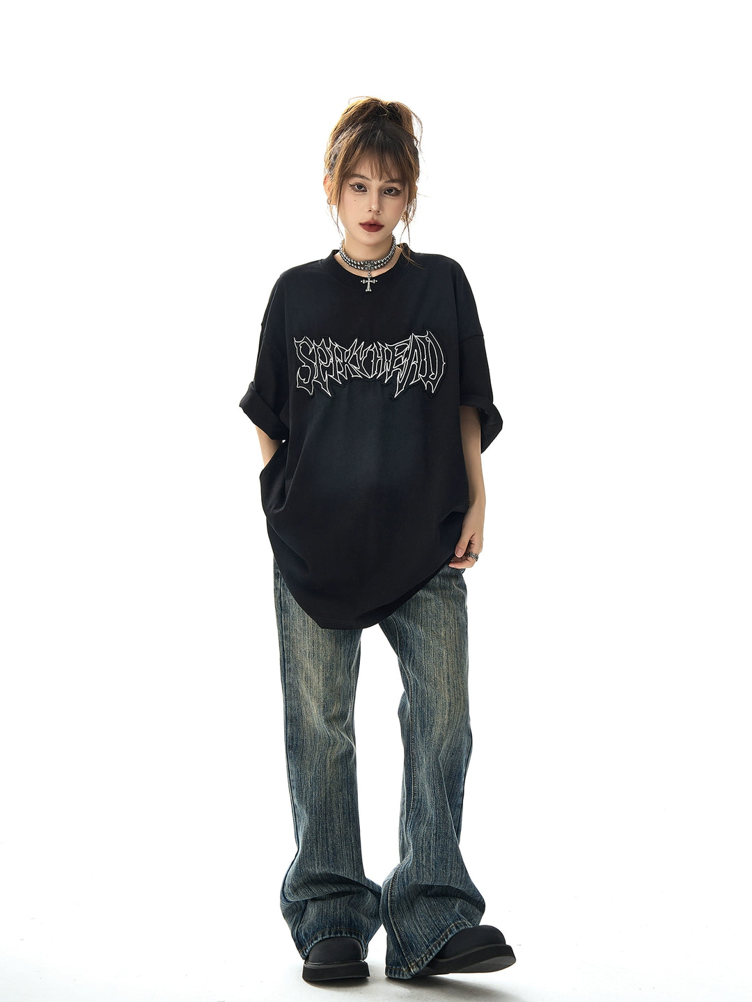 Embroidered Washed Oversized Short Sleeve T-shirt
