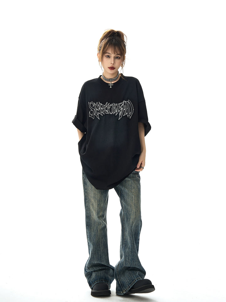 Embroidered Washed Oversized Short Sleeve T-shirt