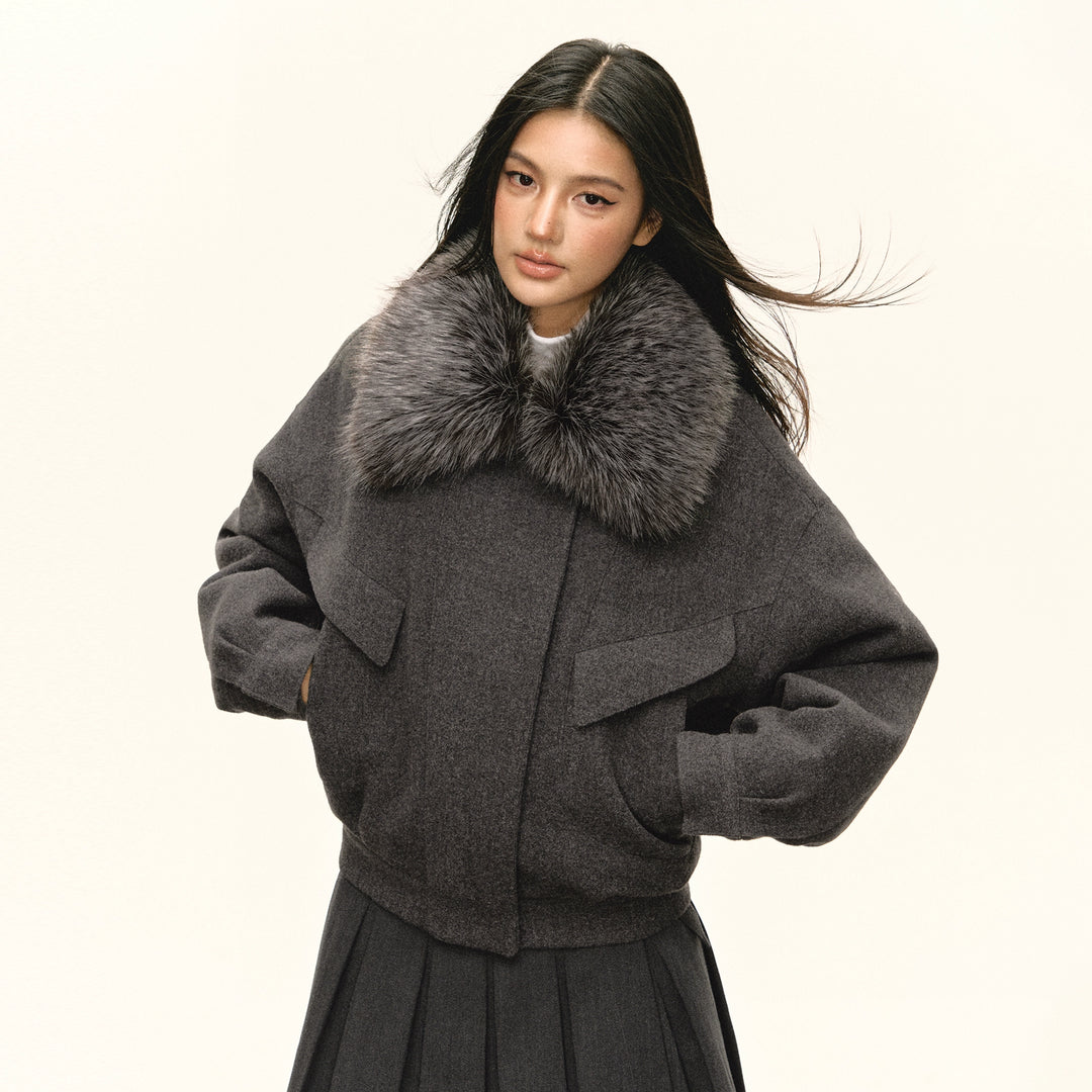 Faux Fur Collar Short Jacket