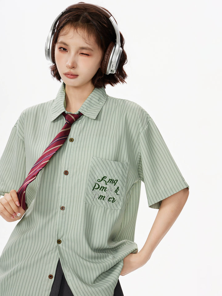 Striped Short-Sleeve Loose College Shirt