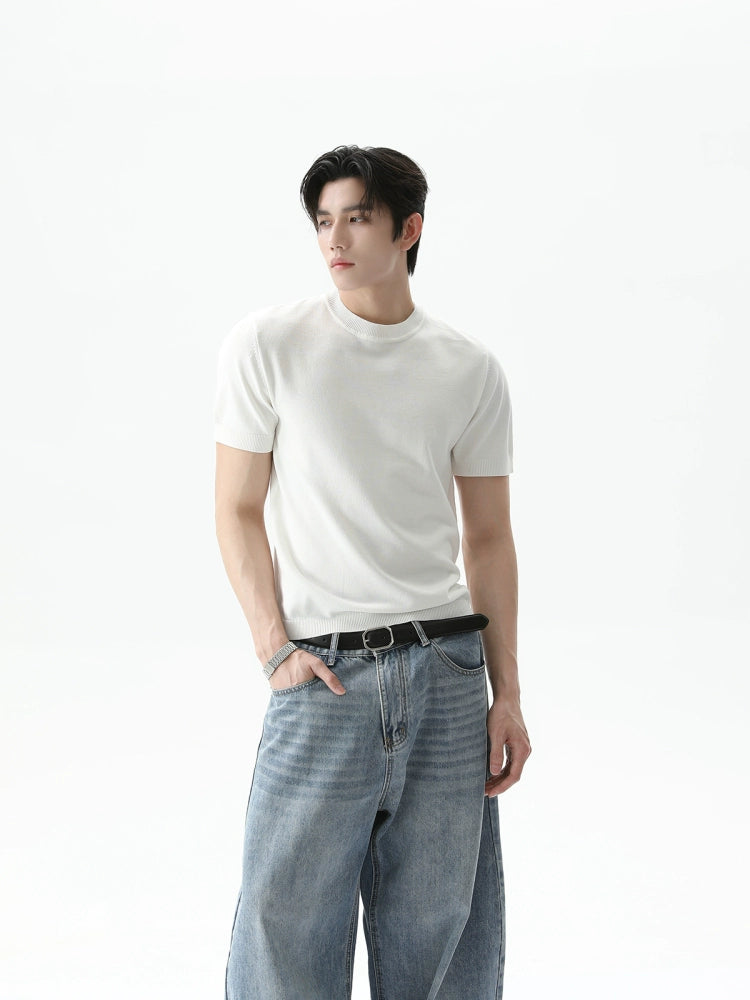 Ice Silk Boxy Knit Short-Sleeve T-shirt