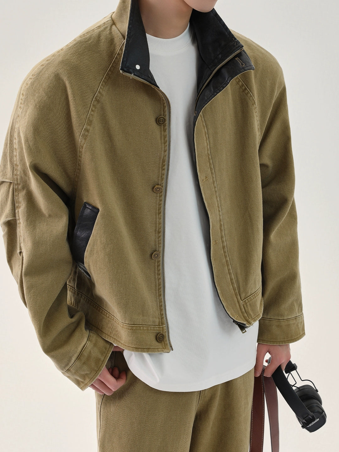 PU Leather Patchwork Denim Jacket and Pants
