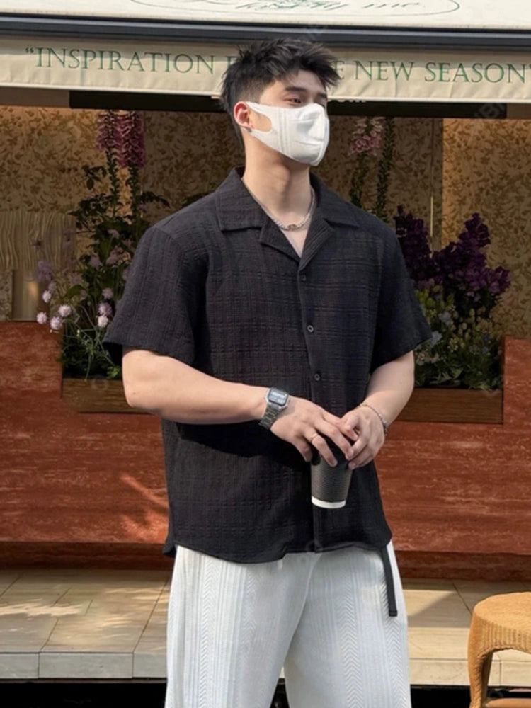 Cuban Collar Textured Short Sleeve Shirt