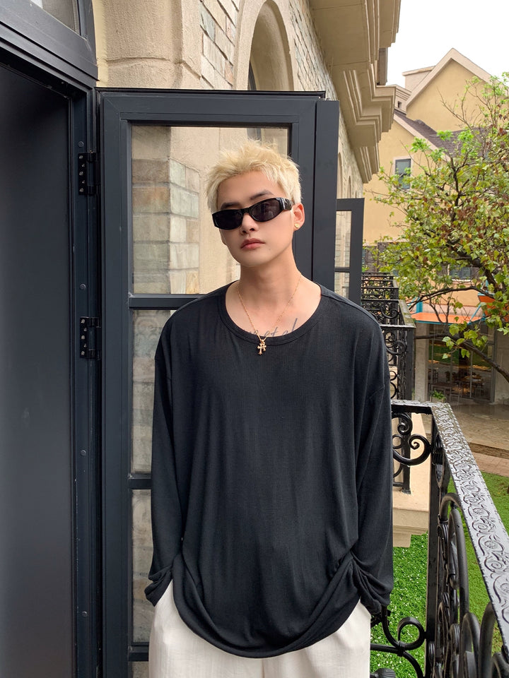 Camisa de pullover de manga larga de corte holgado