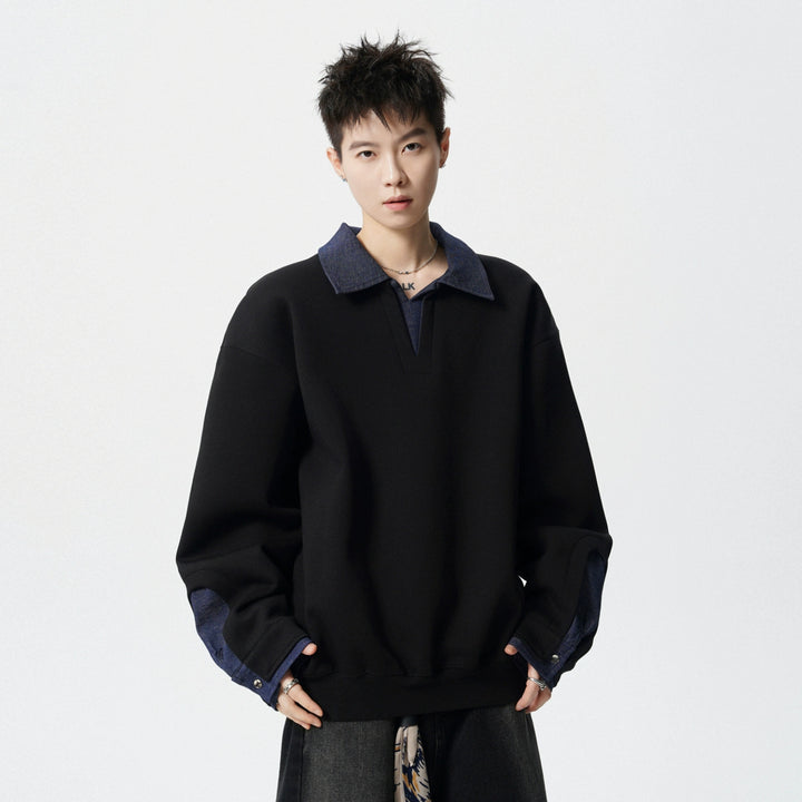 Sweat-shirt ample à col polo rétro