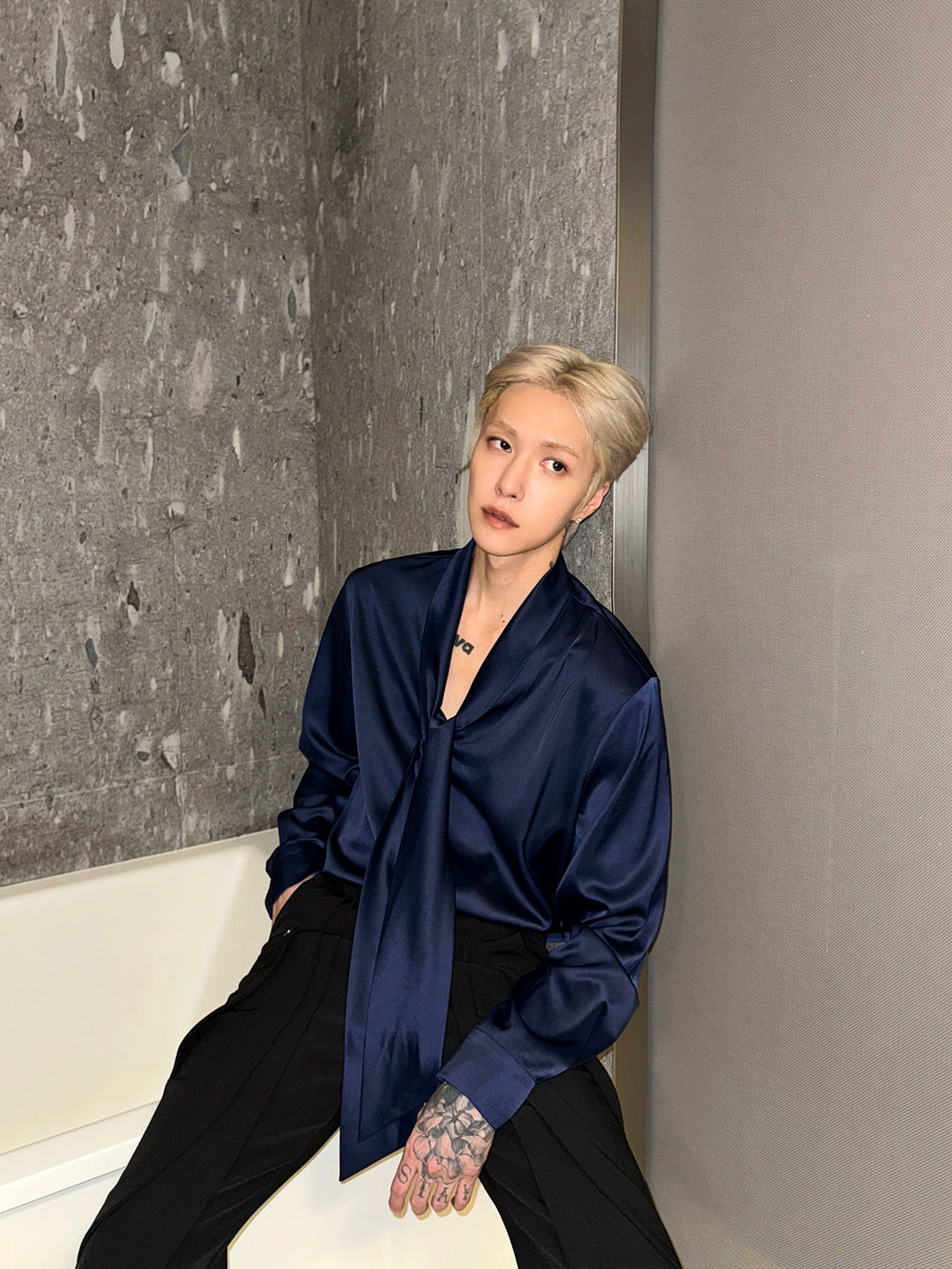Silky Drape Tie-Neck Shirt
