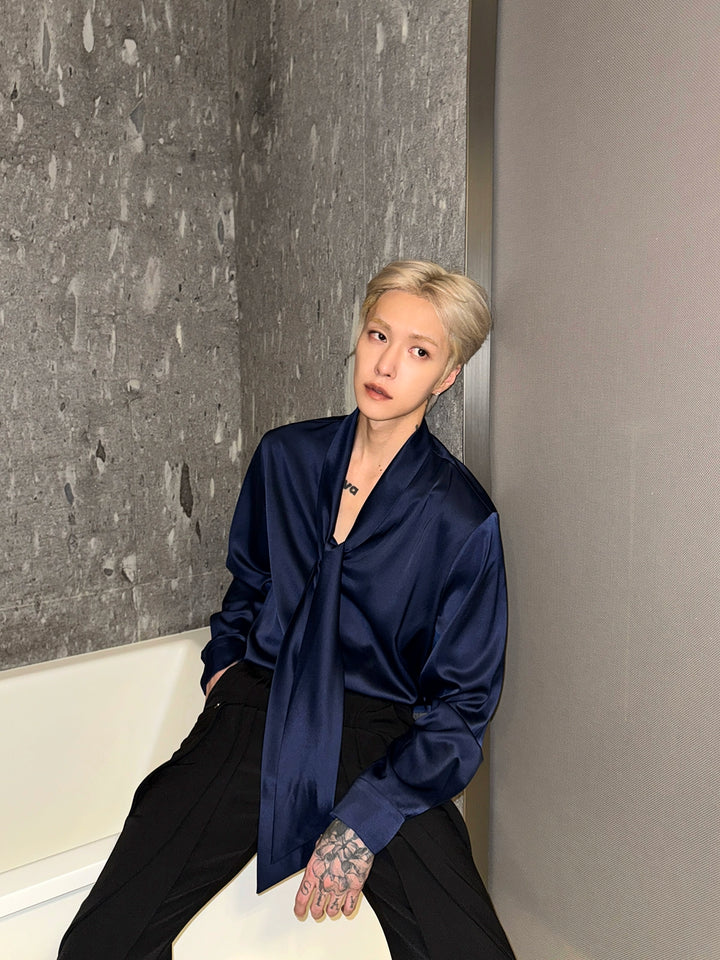 Silky Drape Tie-Neck Shirt