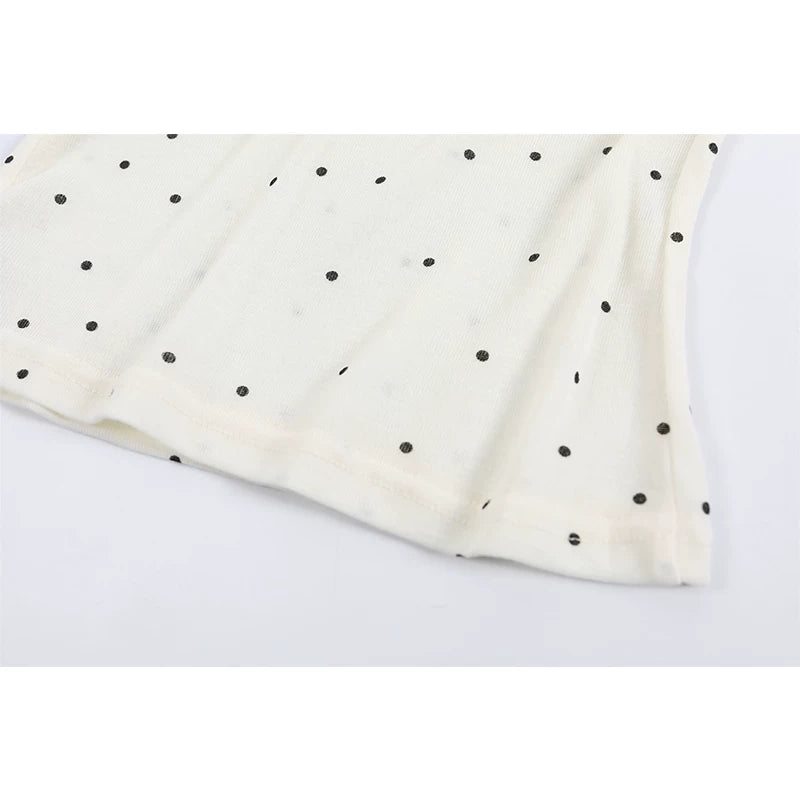 Polka Dot Ruffle Trim Long Sleeve Top