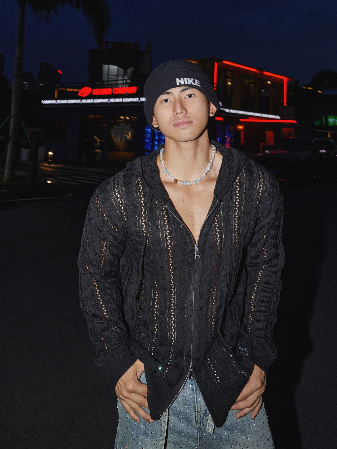 Knitted Hooded Zipper Sweater