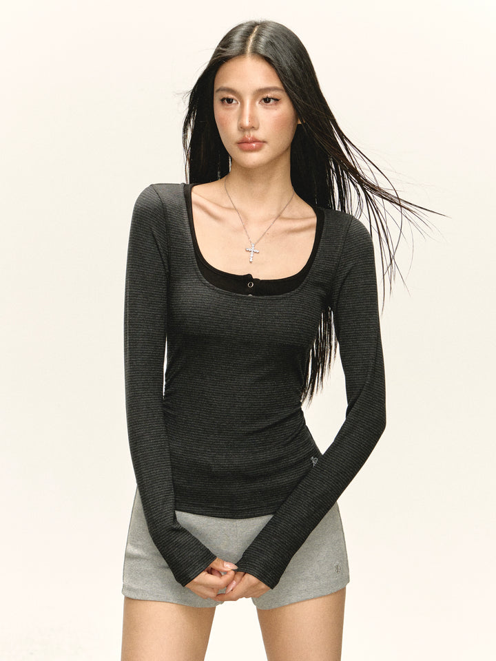 Ribbed Striped Long Sleeve Top