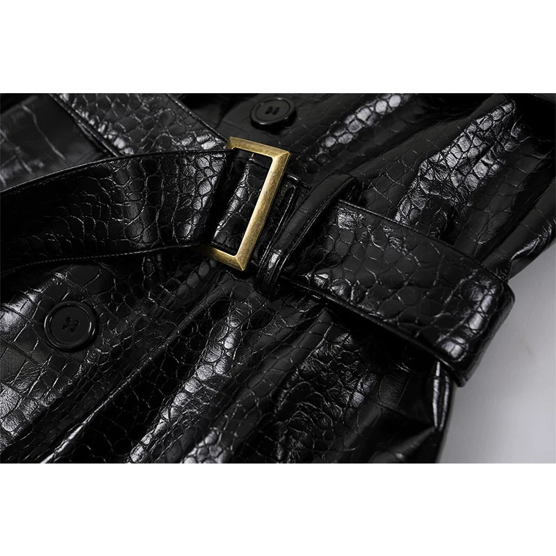 Textured Leather Double-Breasted Jacket