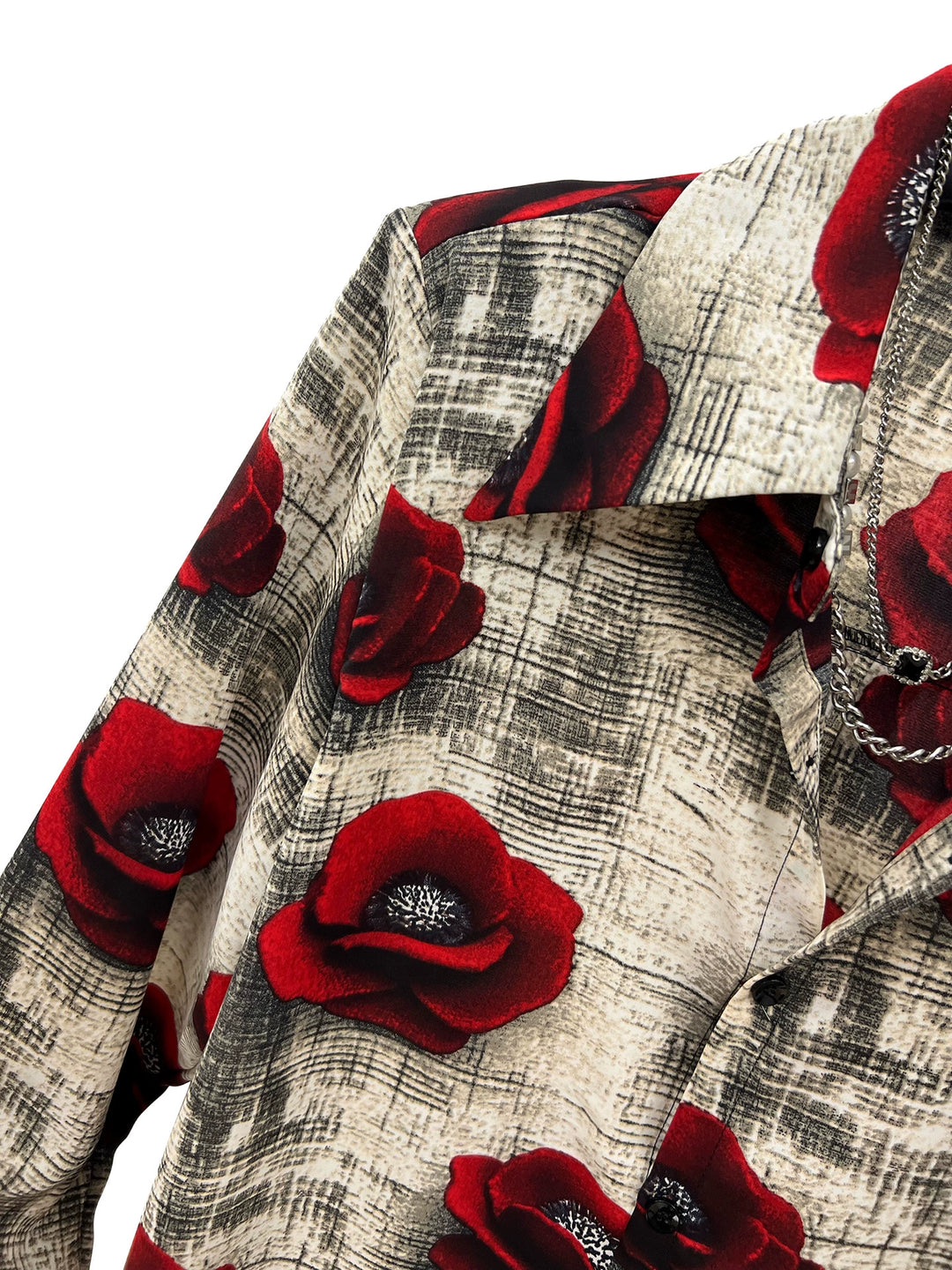 Rose Print Loose Fit Button Up Shirt