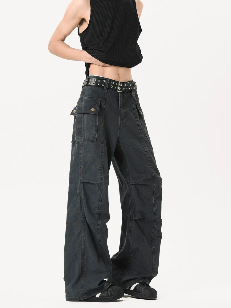 Pleated Multi-pocket Wide-leg Casual Pants