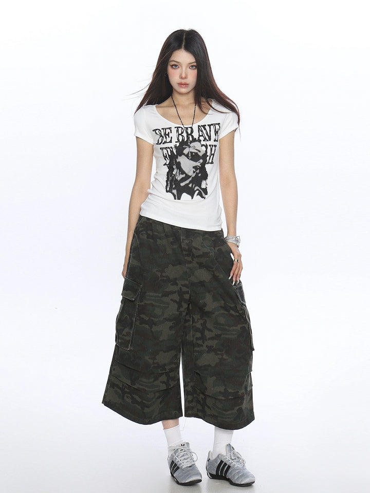 Portretprint Slim Fit Korte T-Shirt