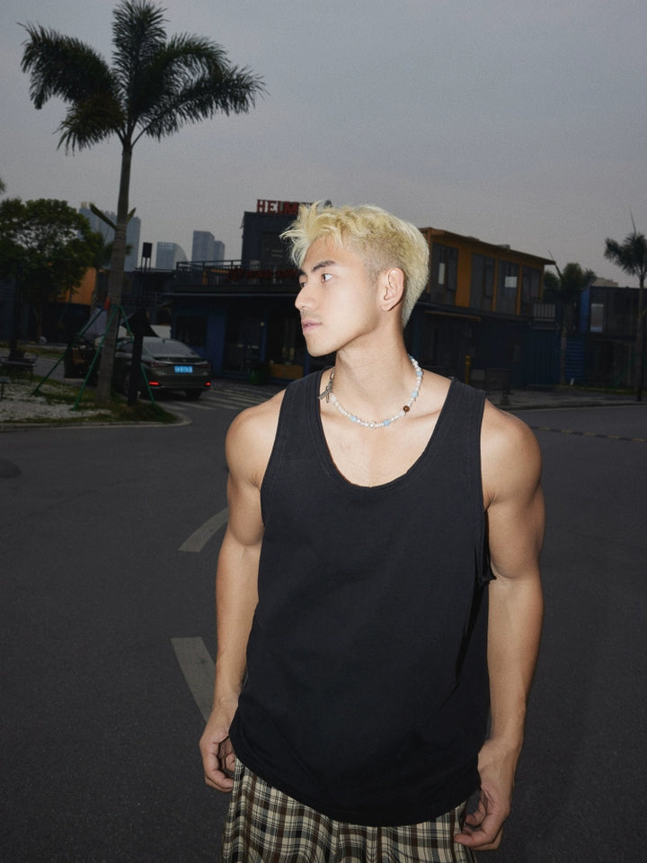 Retro Washed Basic Breathable Sleeveless Vest