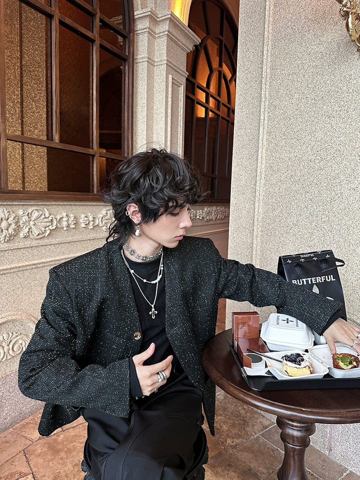 V-Neck Loose Fit Textured Jacket