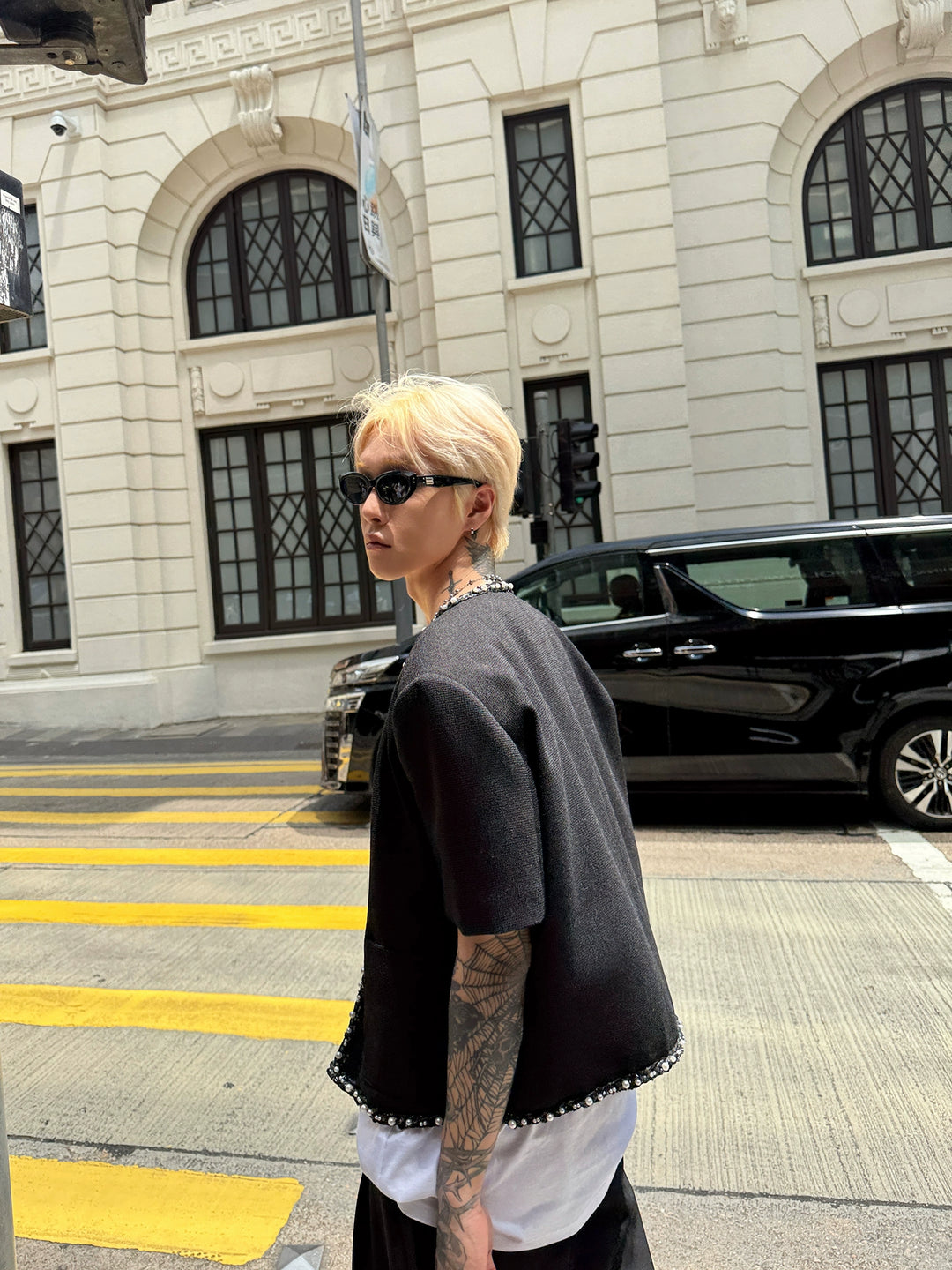 Pearl Trim Woven Short Sleeve Jacket