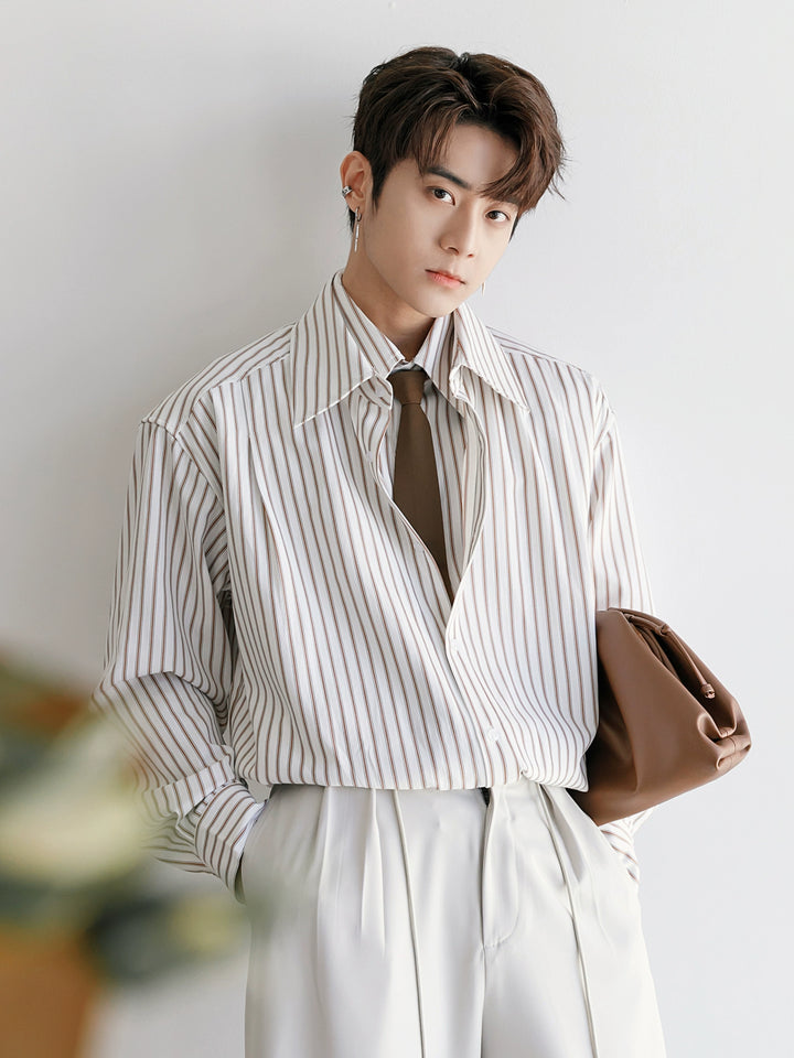 Striped Long-Sleeve Shirt with Tie