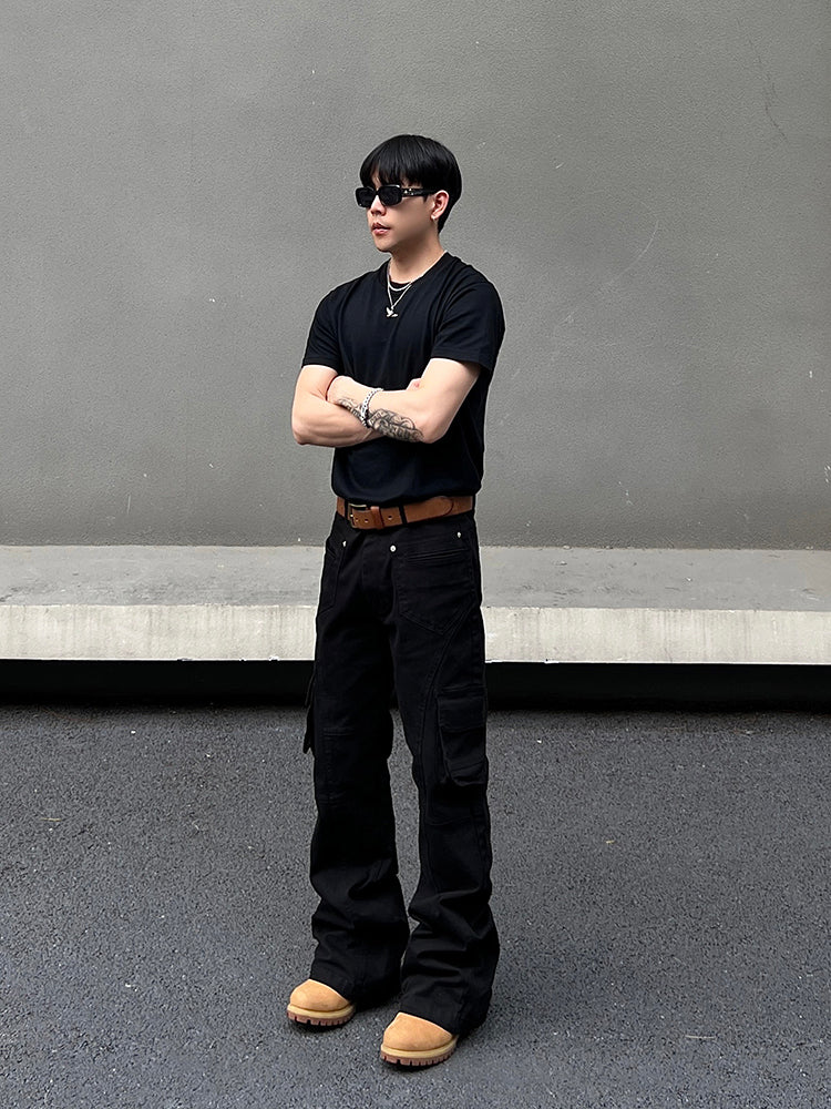 Multi-Pocket Flared Cargo Pants