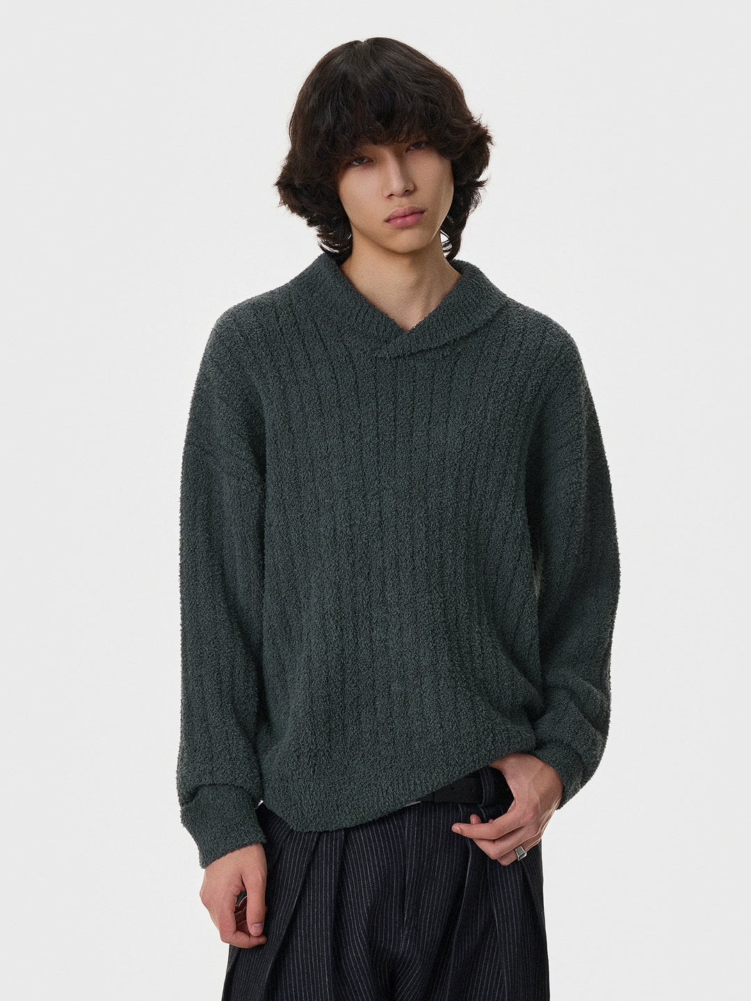 Chunky Knit Shawl Collar Sweater