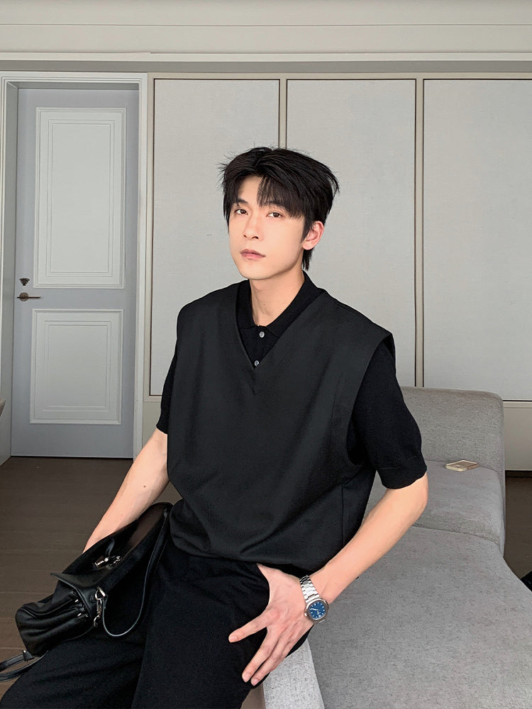 Sleeveless Wide Shoulder V-Neck Vest