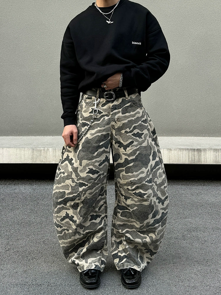 Baggy camouflage casual rechte broek