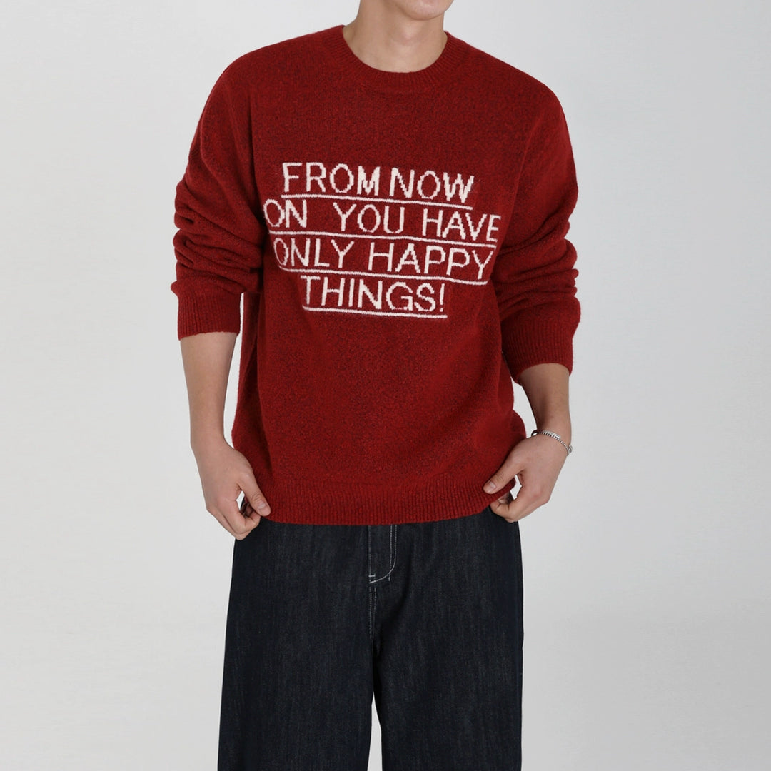 Suéter de malha solta com impressão de letra