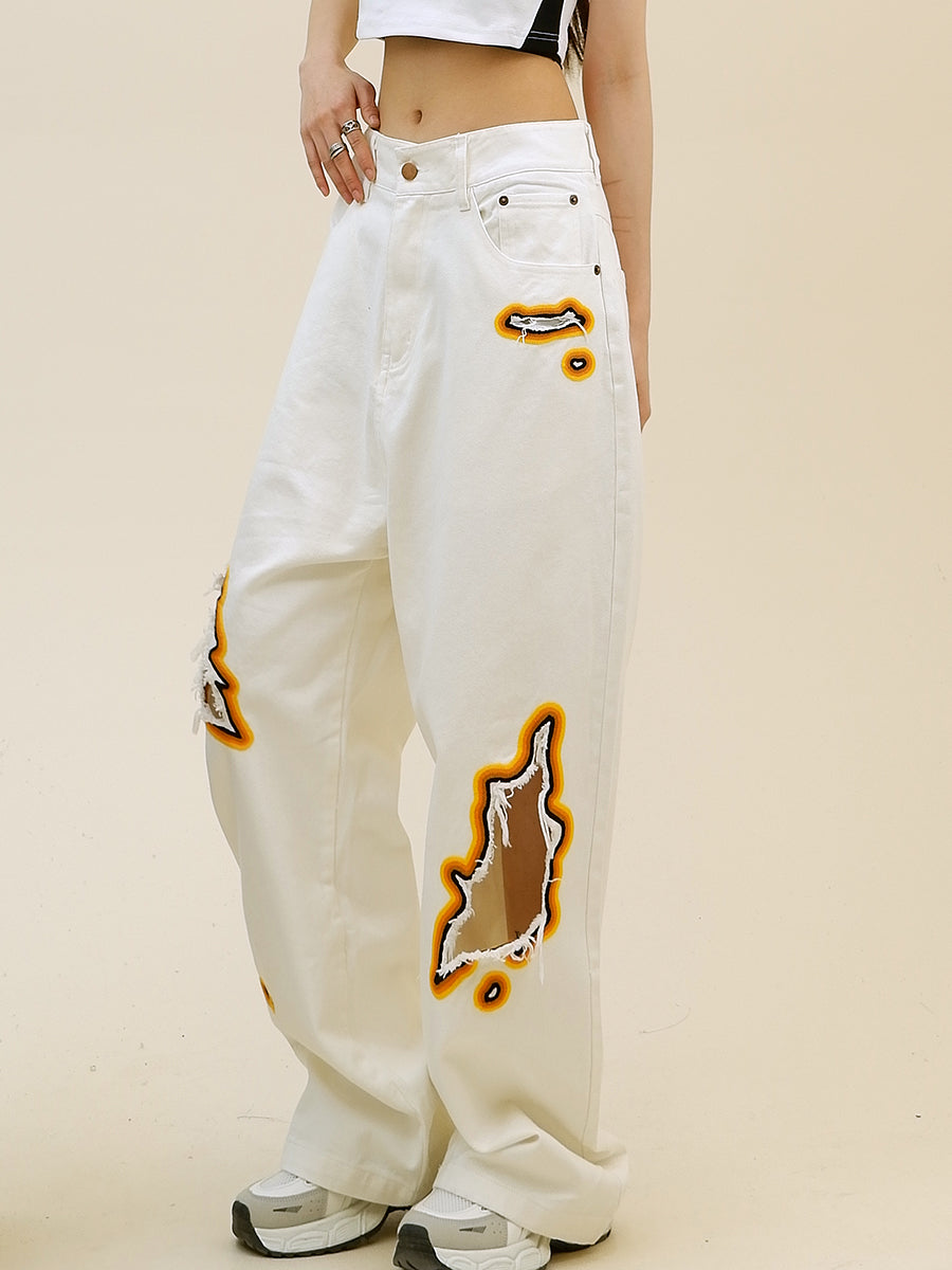 ダメージ加工ワイドレッグストリートパンツ