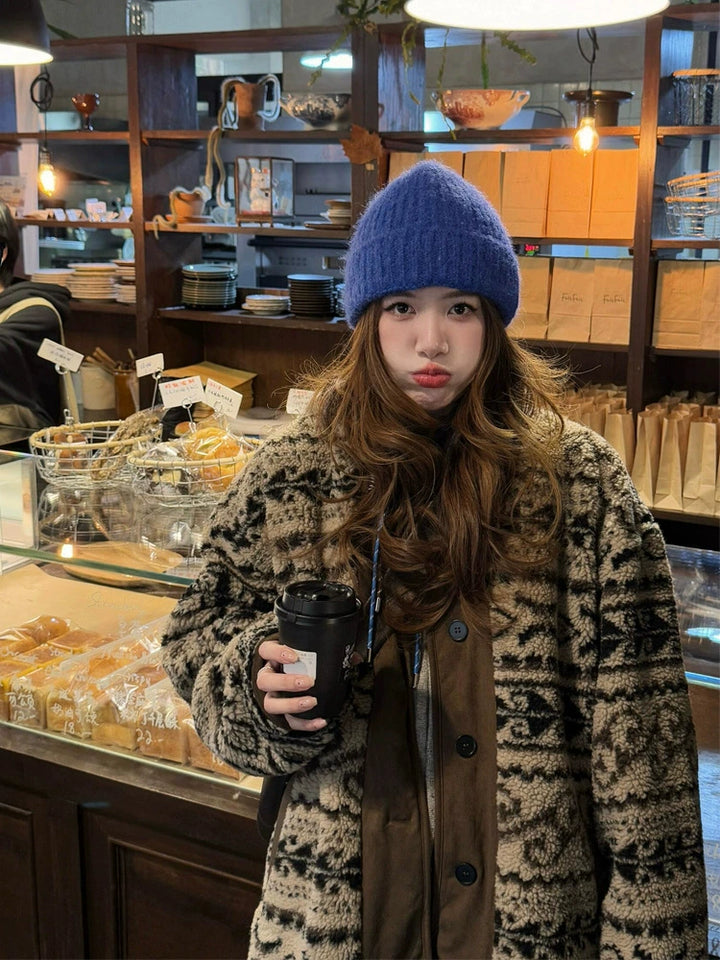 Fair Isle Lambswool Plush Retro Coat