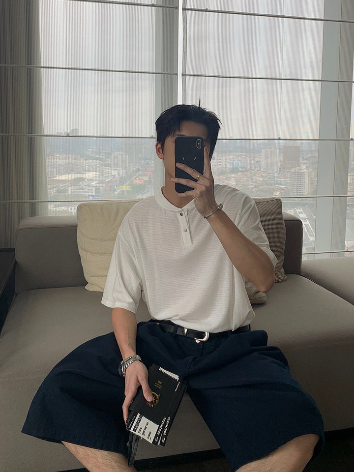 Henry Collar Loose Polo Shirt