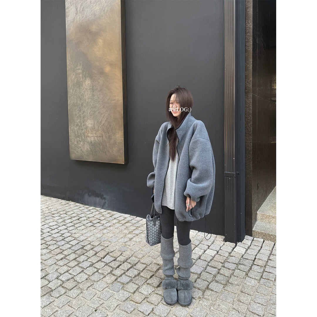 Double-Sided Fleece Stand Collar Zip Hoodie