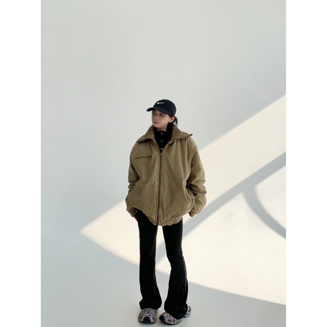 Distressed High Collar Cotton Coat