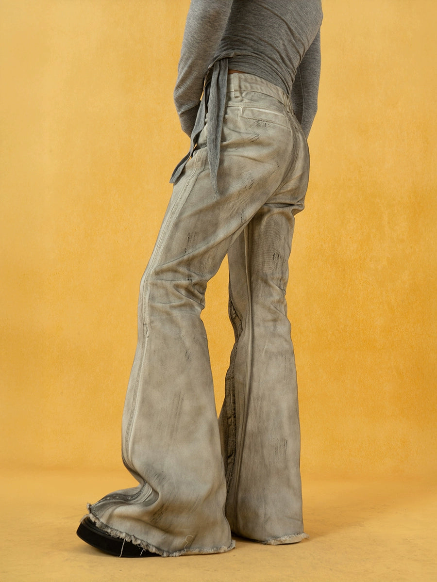 Distressed Flared Extra-Long Retro Pants
