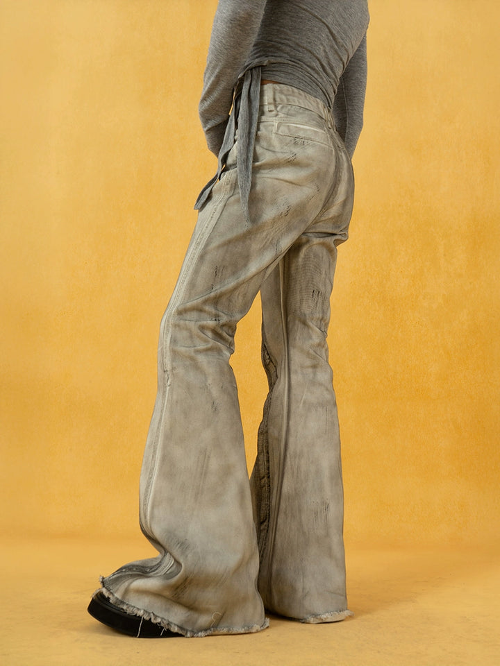 Distressed Flared Extra-Long Retro Pants