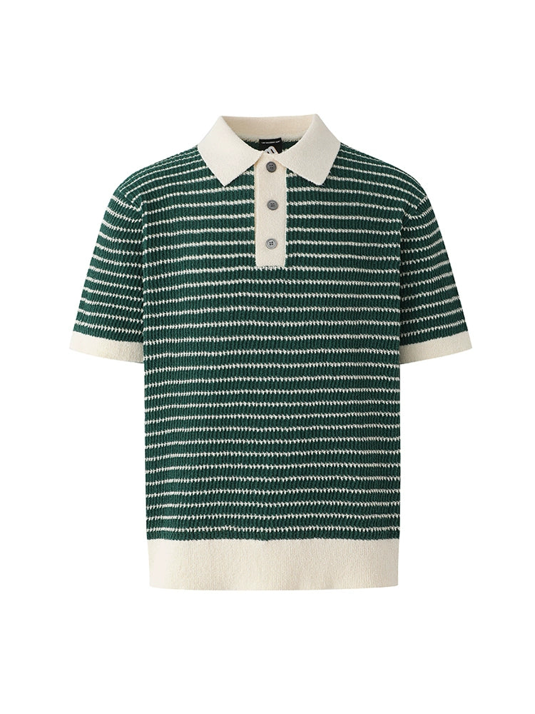Contrast Striped Knit Short Sleeve Polo Shirt