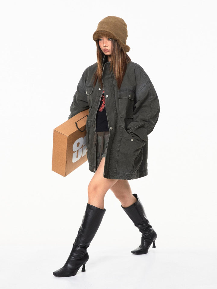 Distressed Denim Workwear Jacket