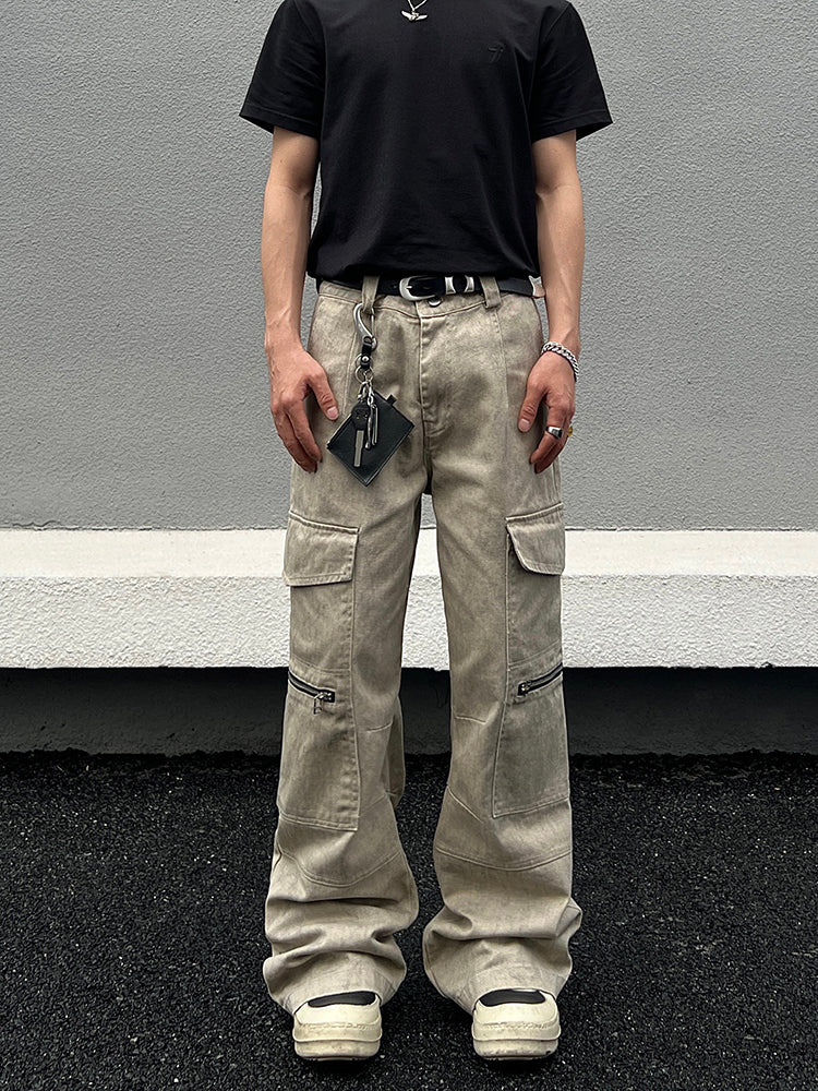 Straight Leg Denim Cargo Pants
