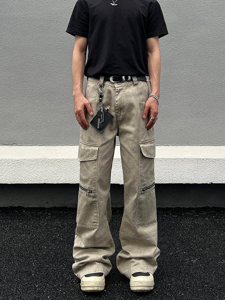 Straight Leg Denim Cargo Pants
