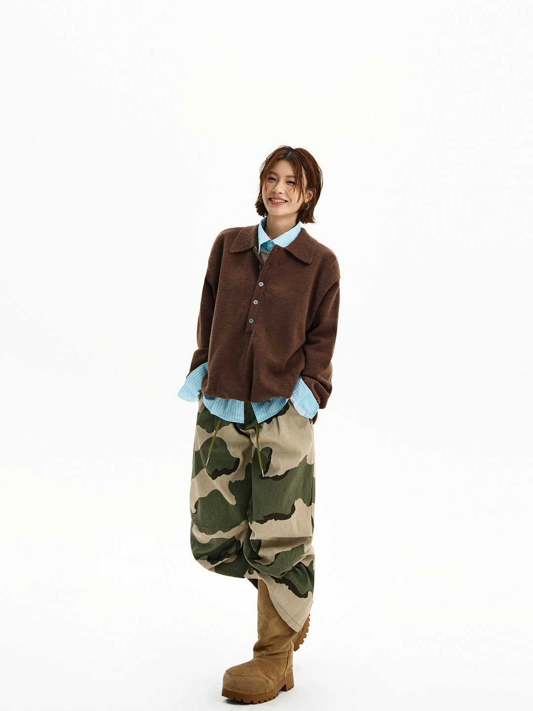 Retro zachte knop revers cardigan trui