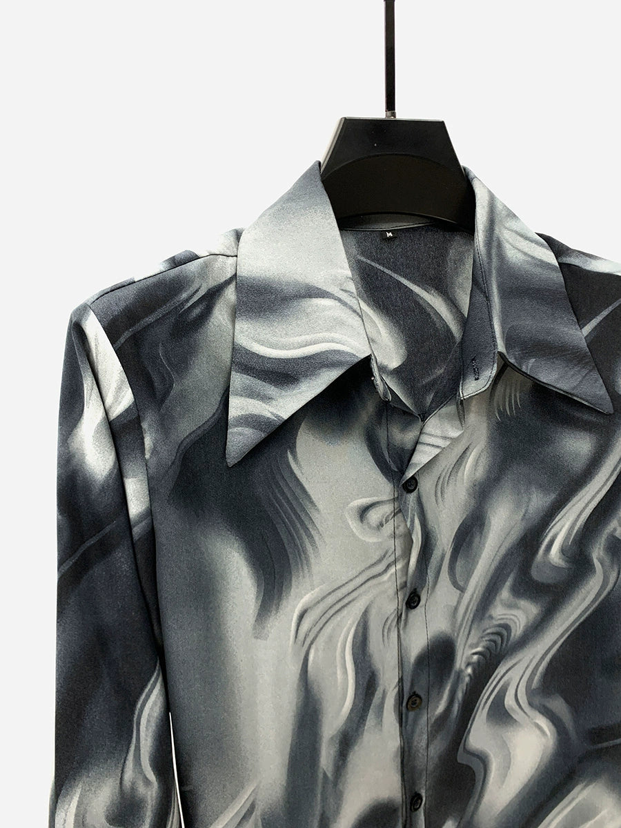 Retro Ink Print Long Sleeve Shirt