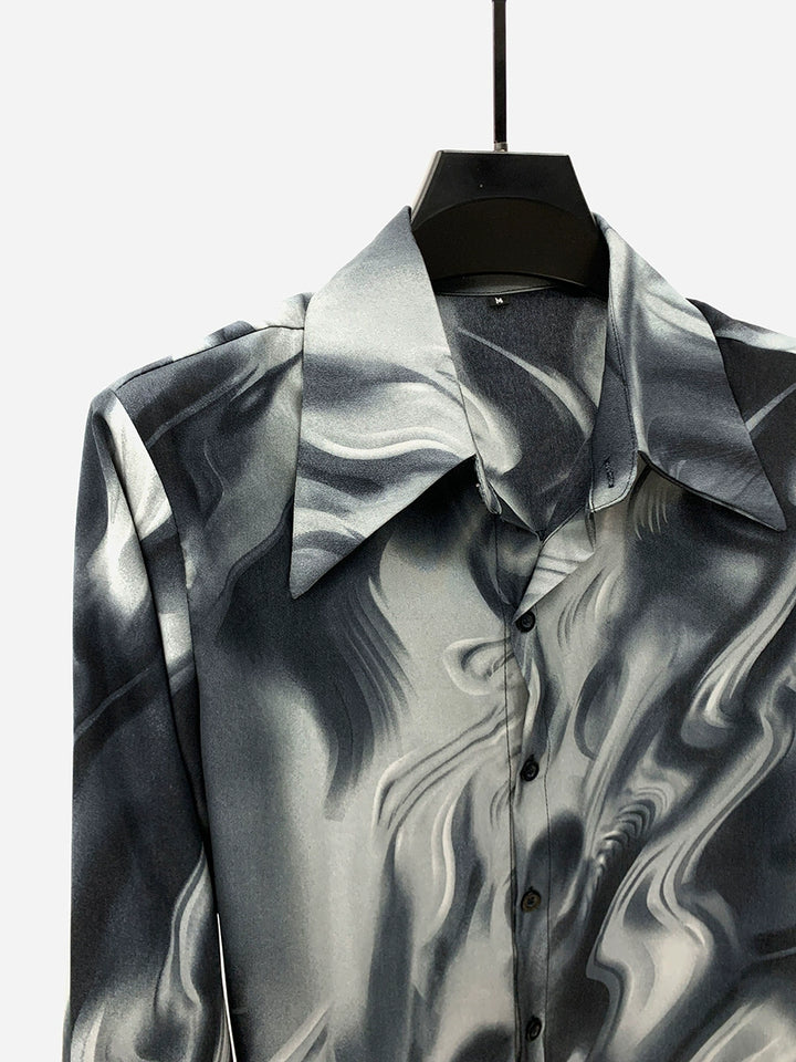 Retro Ink Print Long Sleeve Shirt