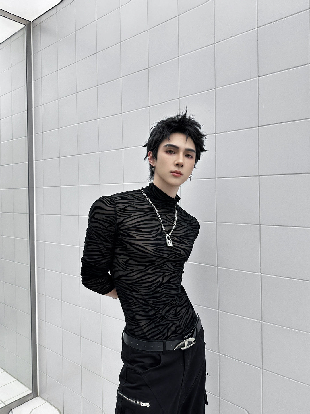 Sheer Zebra Print Long Sleeve Pullover