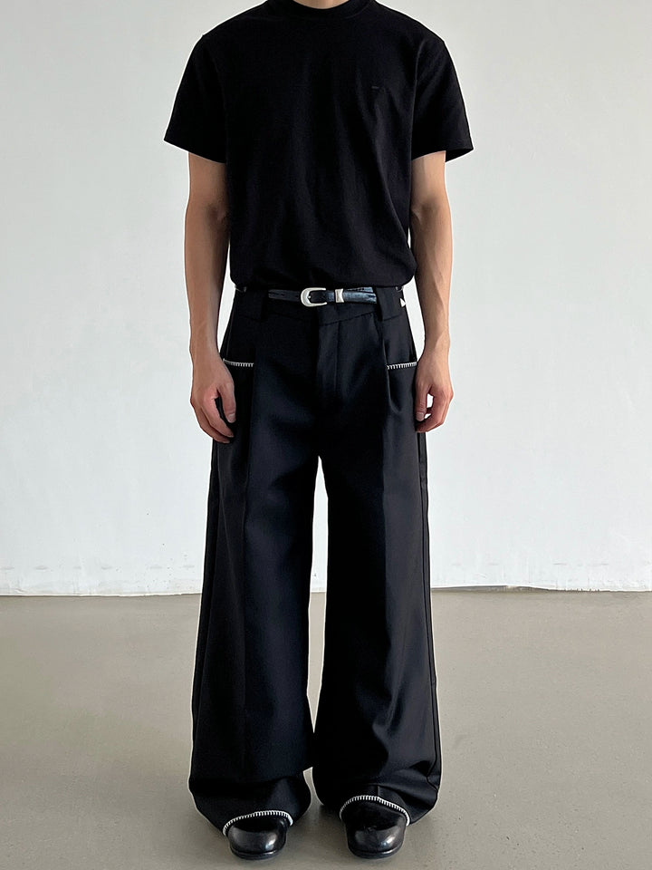 Stitch Detail Straight Drape Casual Pants