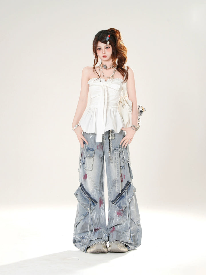 Ruffled Strapless Peplum Casual Top