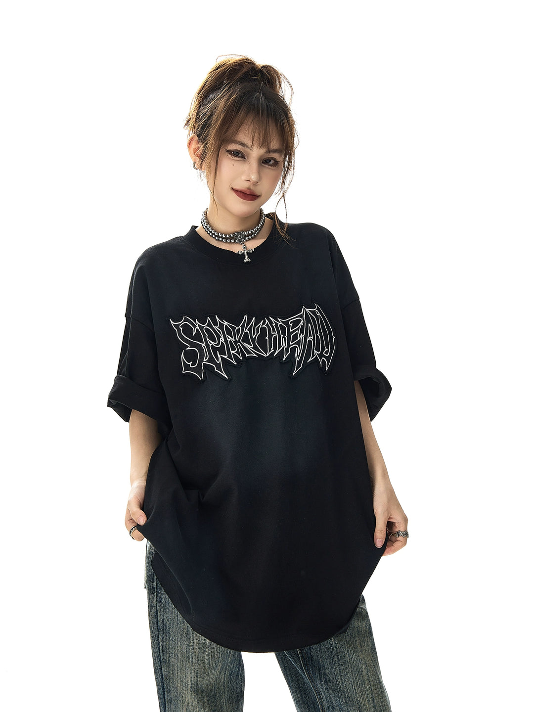 Embroidered Washed Oversized Short Sleeve T-shirt